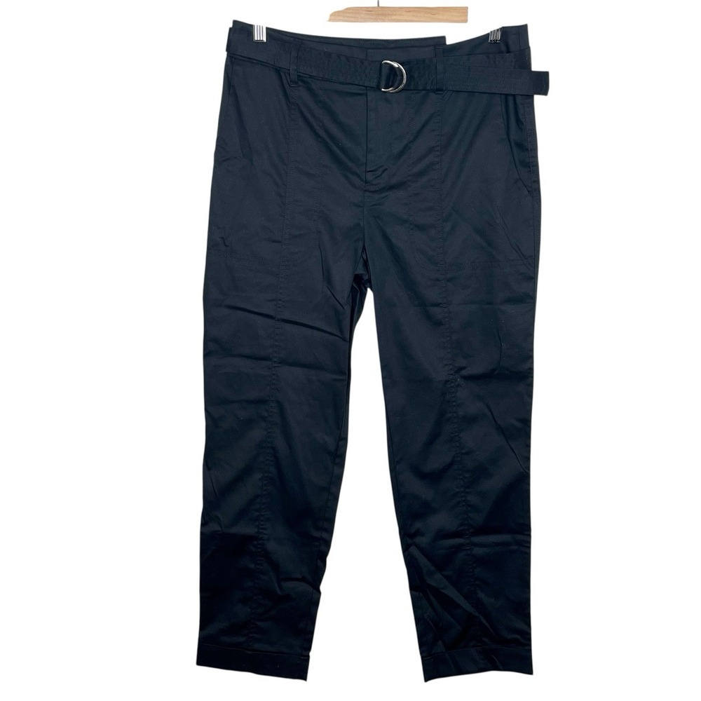 Chicos Belted Utility Pants Black Womens Size 6 0.5 Straight Leg Ankle